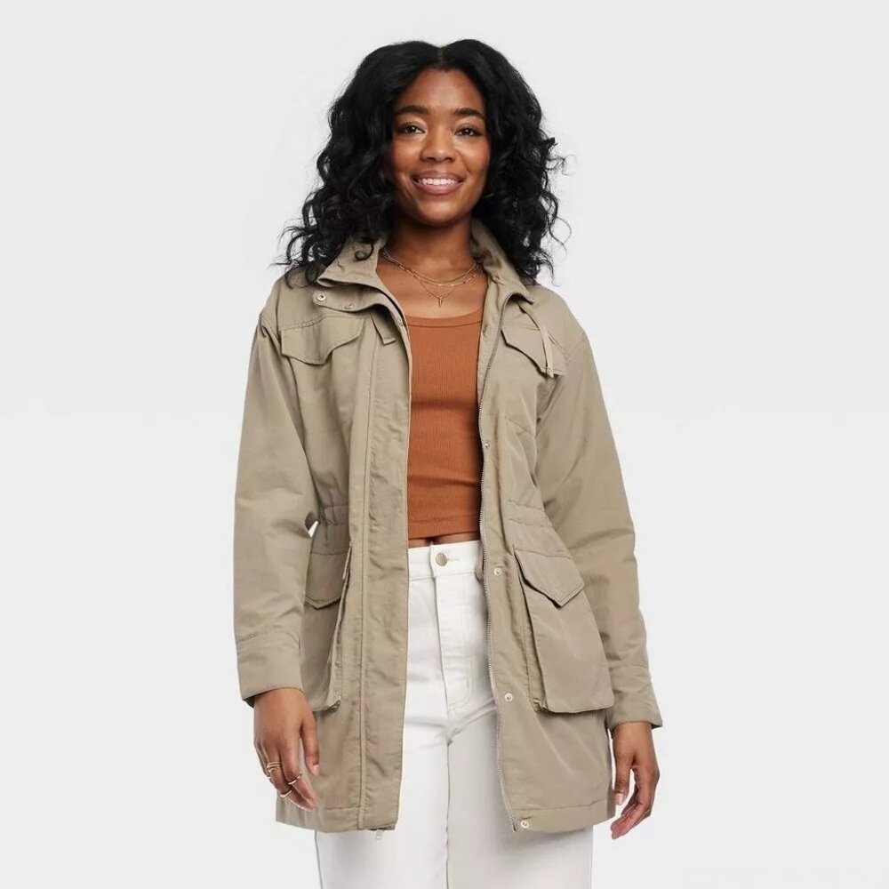 Universal Thread Water Resistant Beige Hooded Womens Rain Jacket XS